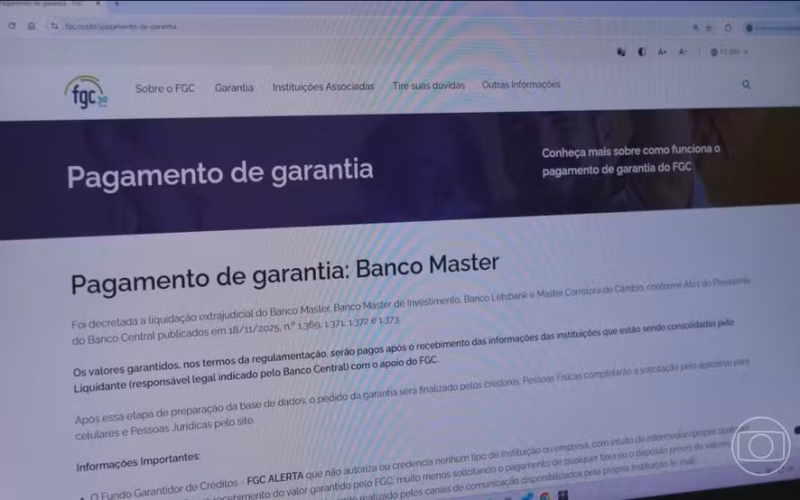 FGC prevê ressarcir 90% dos clientes do Banco Master até sexta-feira